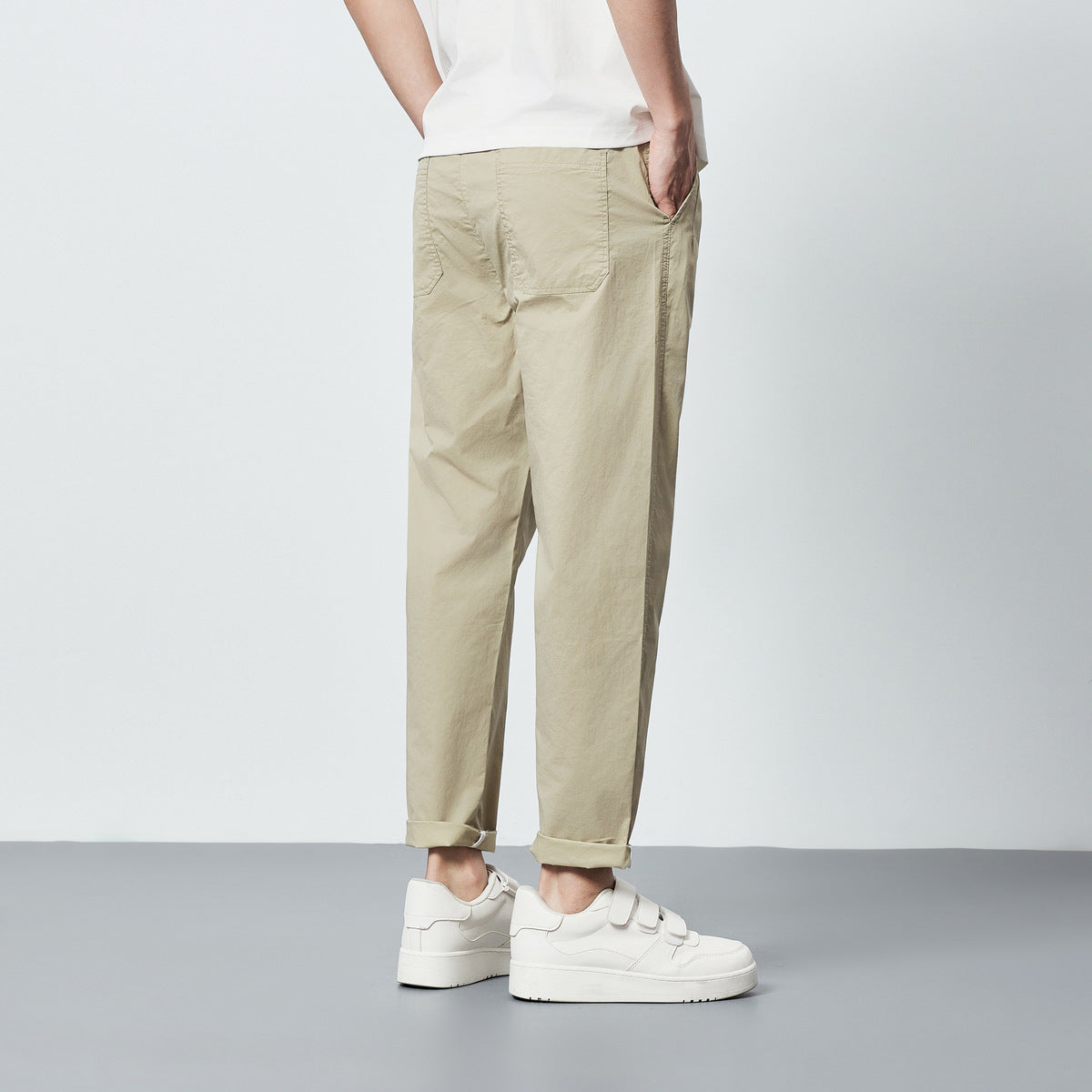 Combed Cotton Elastic Waist Drawstring Casual Pants