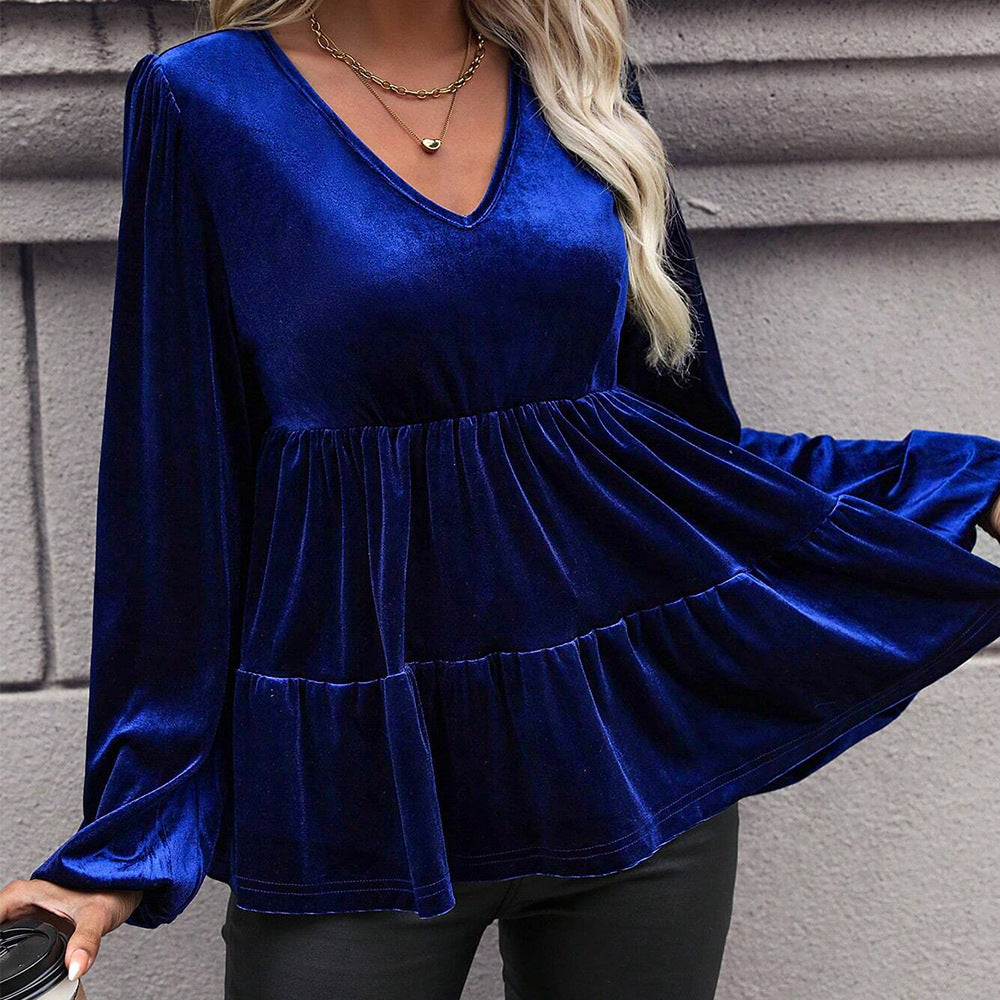 Women's Fashionable Pleated Long-sleeved Top