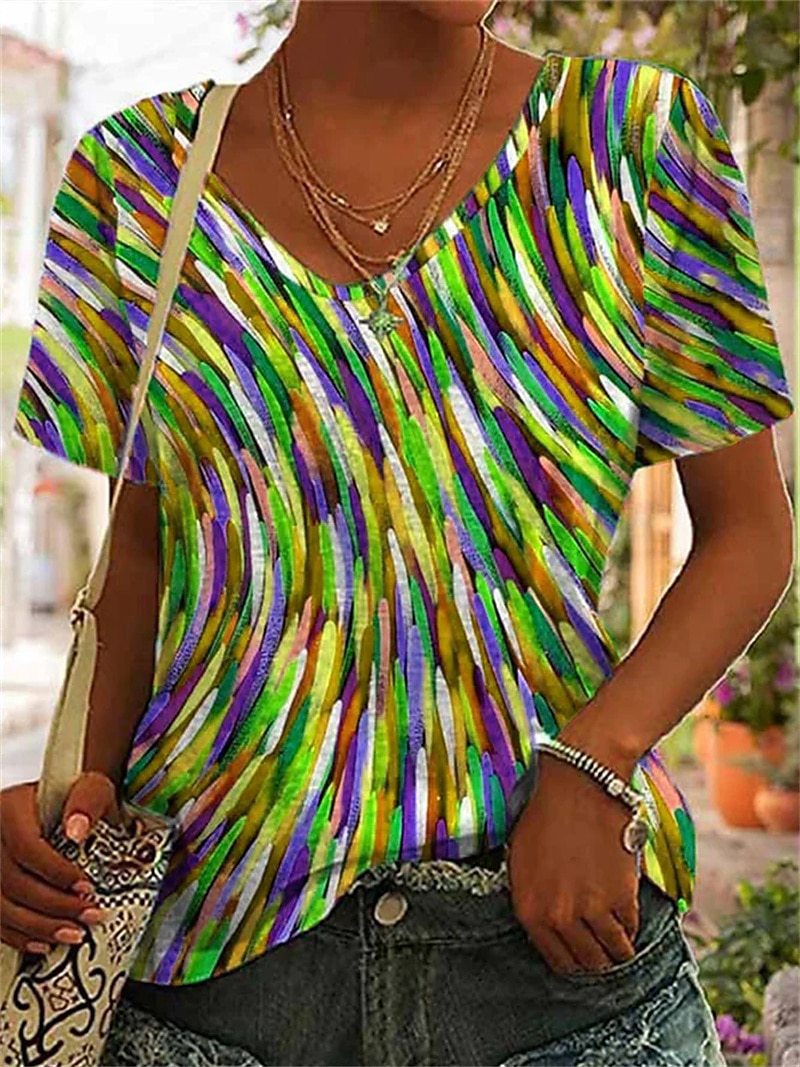 Women's Fashion 3D Printed V-neck Slim Bottoming Shirt