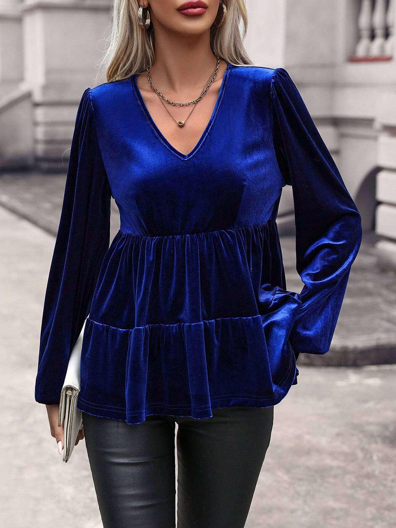Women's Fashionable Pleated Long-sleeved Top
