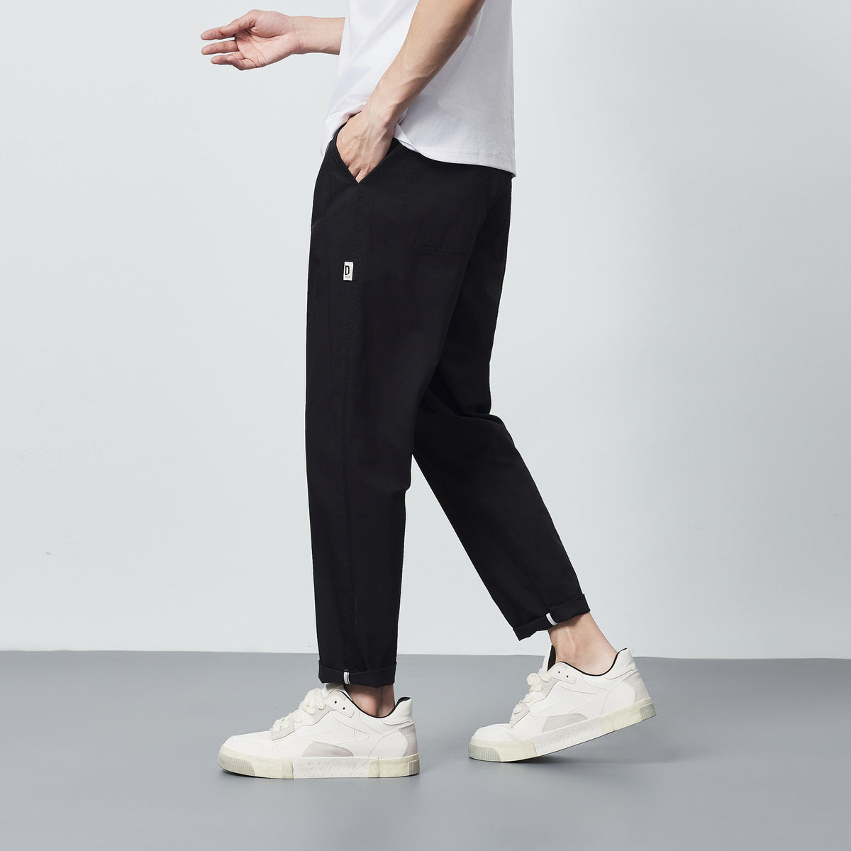 Combed Cotton Elastic Waist Drawstring Casual Pants