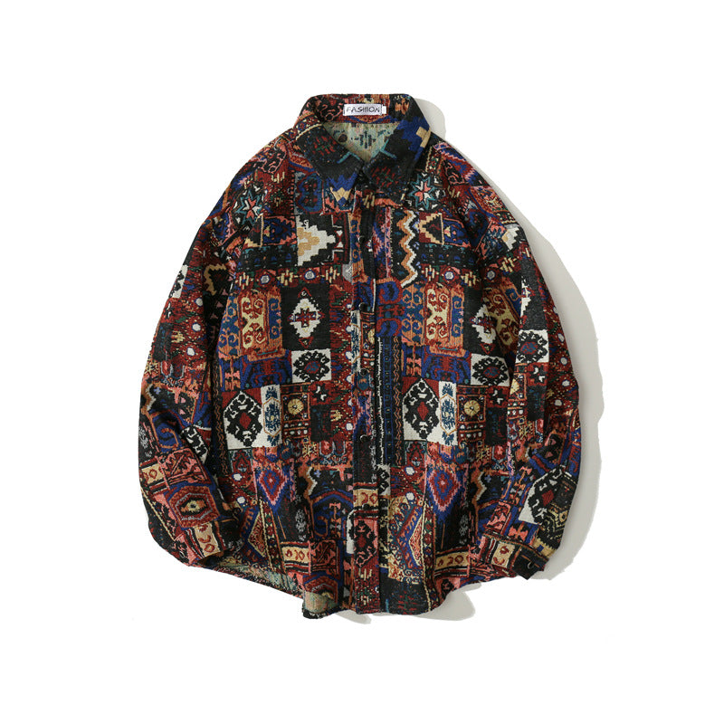 Men's Loose-fitting Autumnwinter Wear Japanese Woolen Coat Retro Long-sleeved Shirt