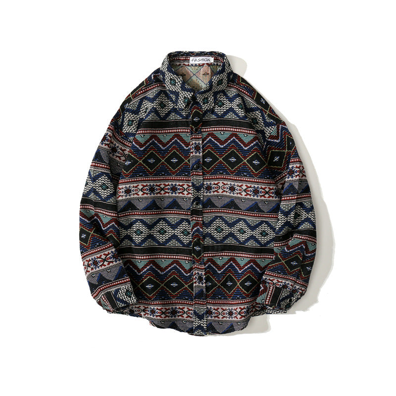 Men's Loose-fitting Autumnwinter Wear Japanese Woolen Coat Retro Long-sleeved Shirt