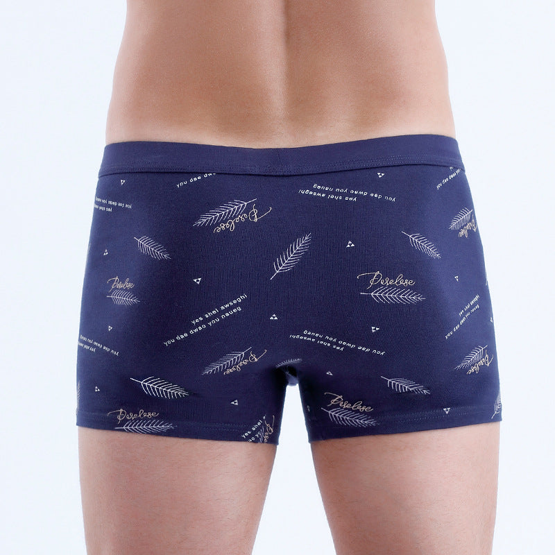 Men's Cotton U-convex Boxers Mid-waist Three-dimensional Printing