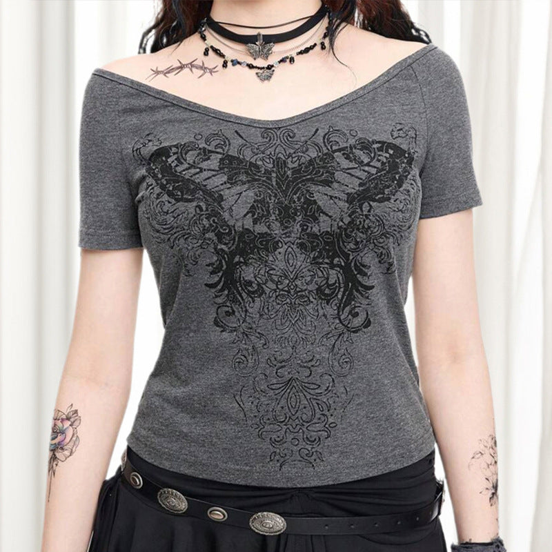 Casual Gray Short Sleeve T-shirt Top Tide