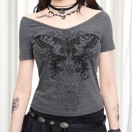 Casual Gray Short Sleeve T-shirt Top Tide