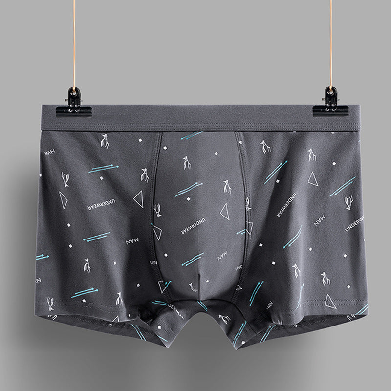 Men's Cotton U-convex Boxers Mid-waist 3D Printing