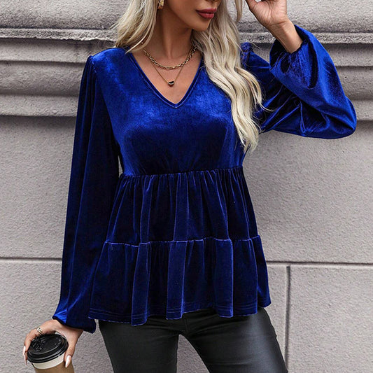 Women's Fashionable Pleated Long-sleeved Top