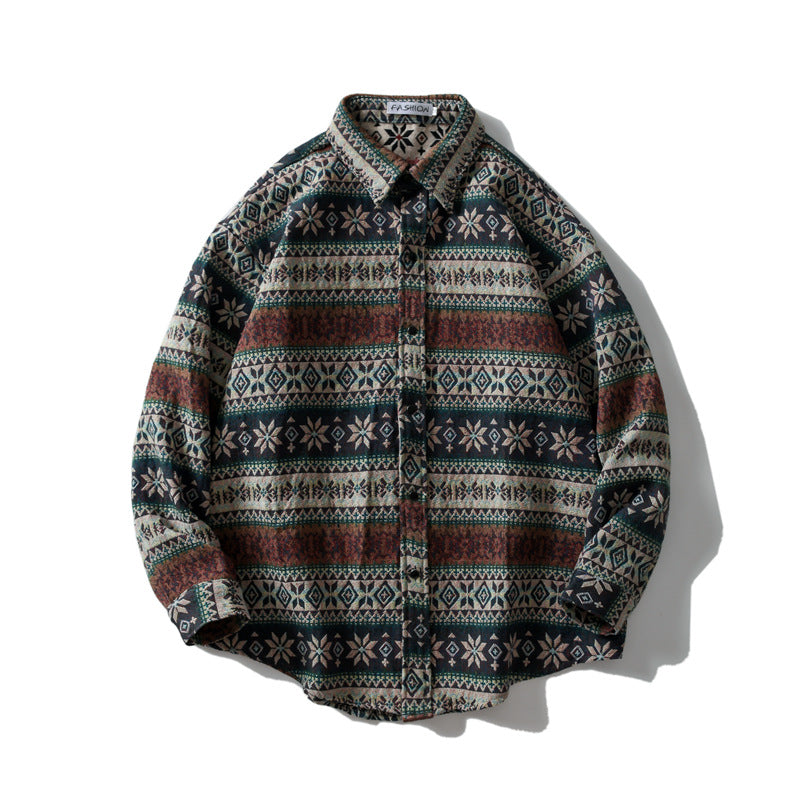 Men's Loose-fitting Autumnwinter Wear Japanese Woolen Coat Retro Long-sleeved Shirt