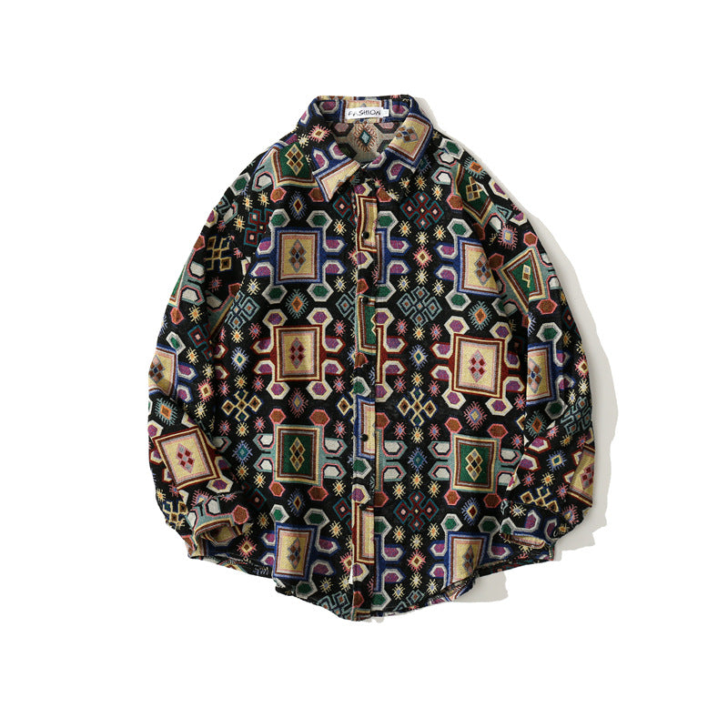 Men's Loose-fitting Autumnwinter Wear Japanese Woolen Coat Retro Long-sleeved Shirt
