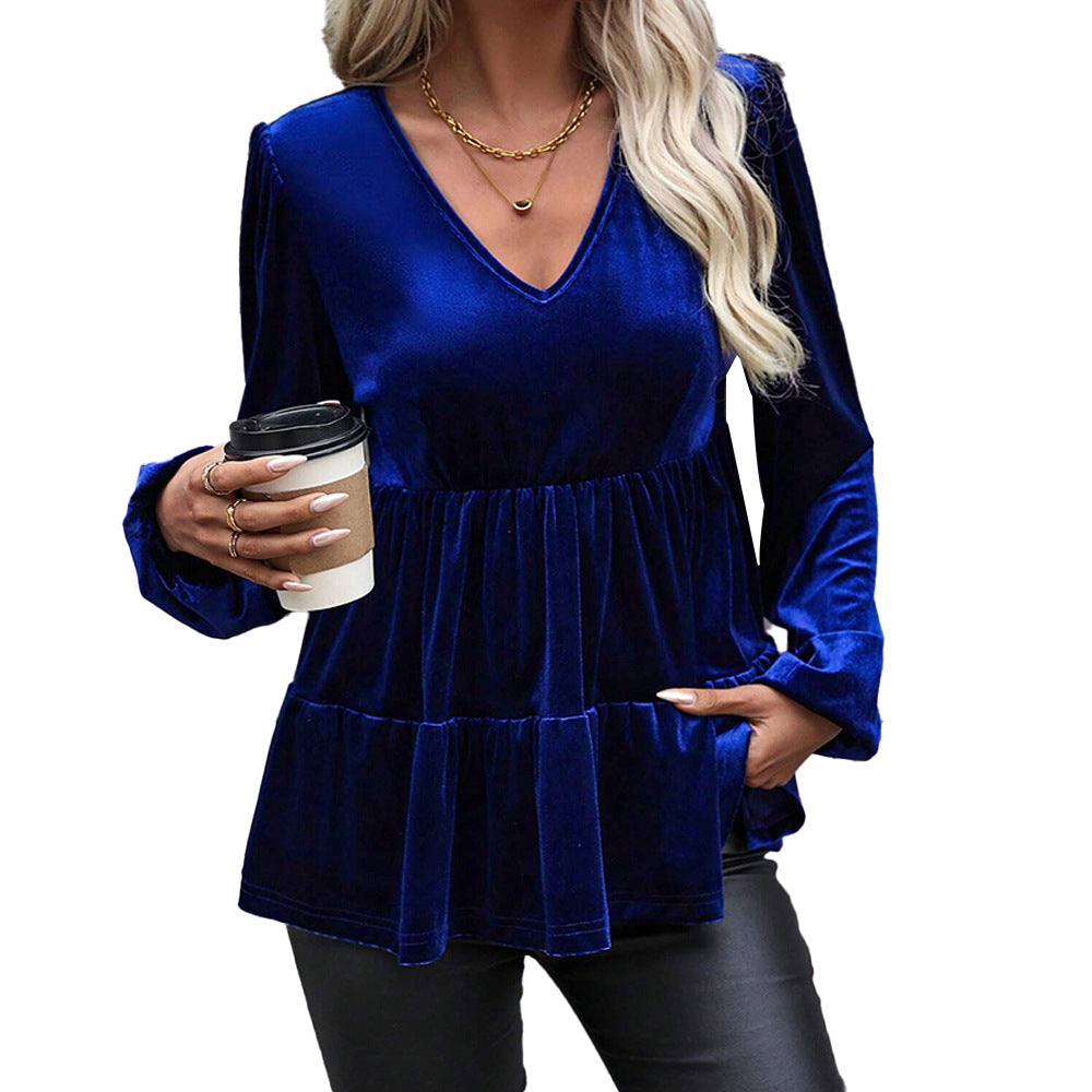 Women's Fashionable Pleated Long-sleeved Top