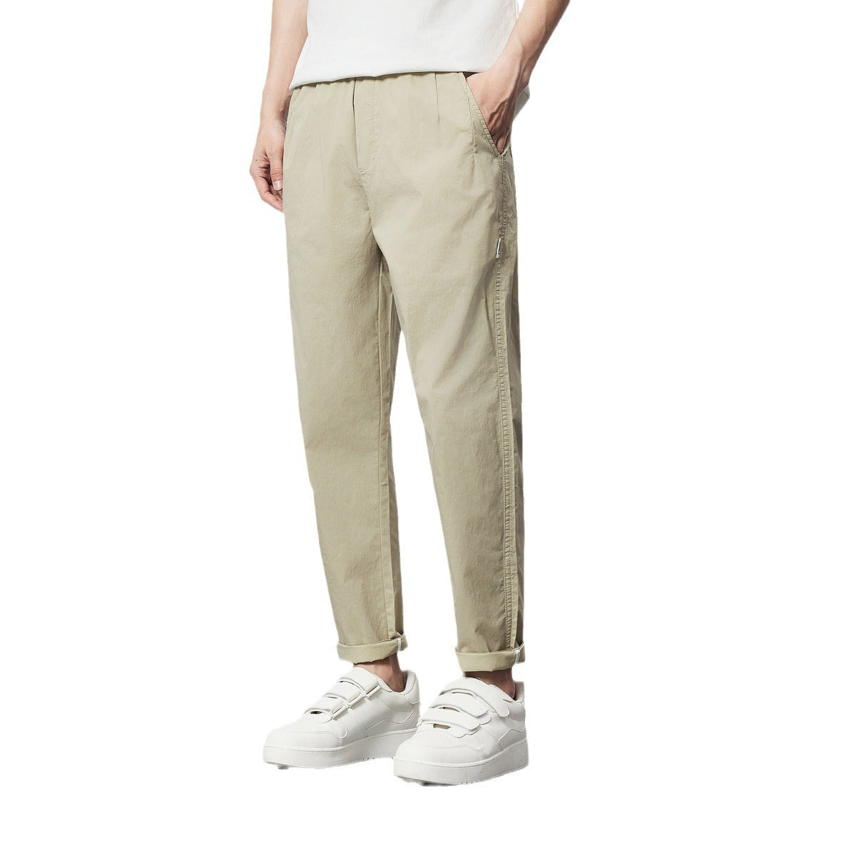Combed Cotton Elastic Waist Drawstring Casual Pants