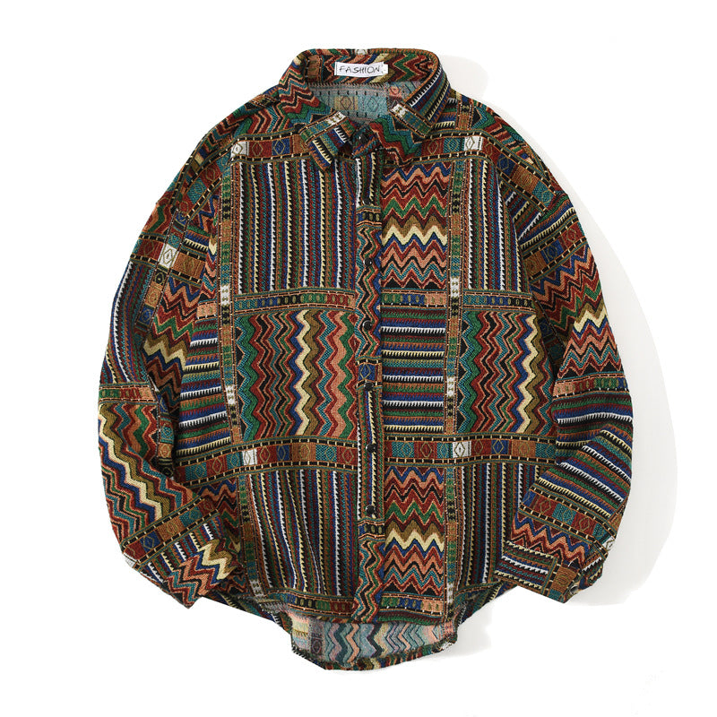 Men's Loose-fitting Autumnwinter Wear Japanese Woolen Coat Retro Long-sleeved Shirt