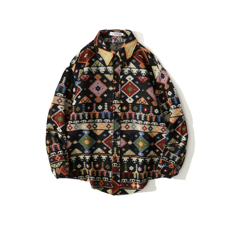 Men's Loose-fitting Autumnwinter Wear Japanese Woolen Coat Retro Long-sleeved Shirt