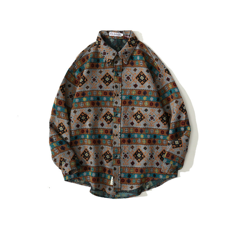 Men's Loose-fitting Autumnwinter Wear Japanese Woolen Coat Retro Long-sleeved Shirt