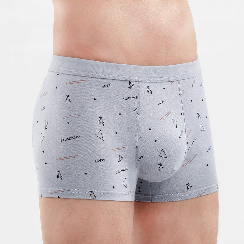 Men's Cotton U-convex Boxers Mid-waist 3D Printing