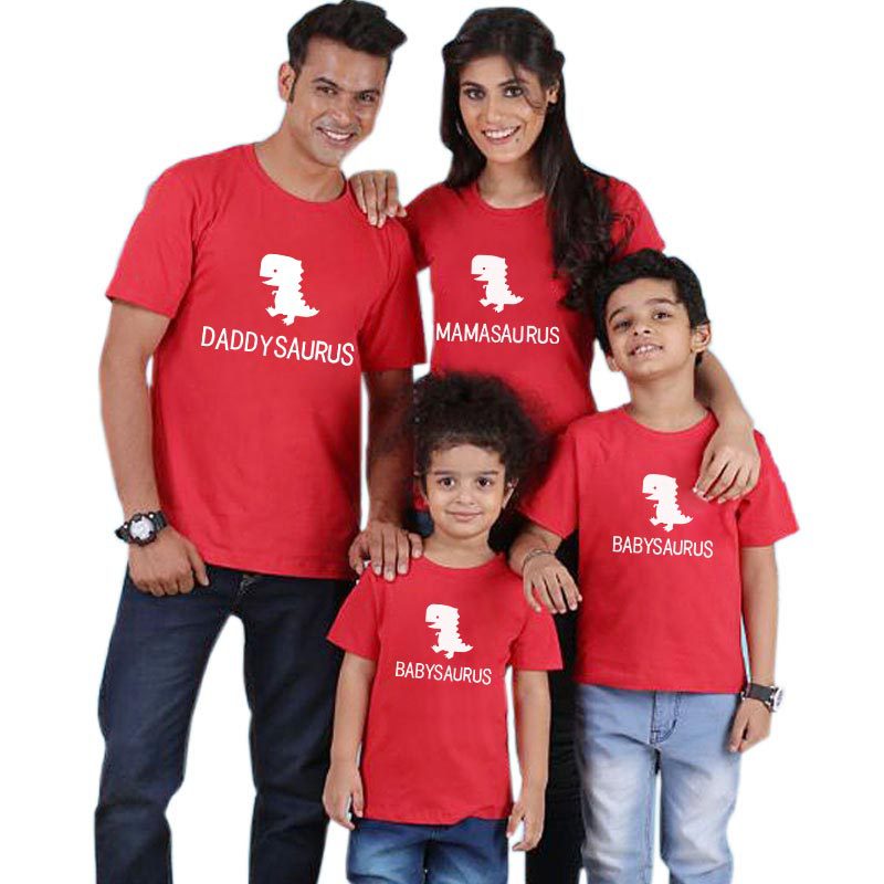 Valentine's Day Parent-child Wear Mom Dad Short Sleeve Shirt Cute Dinosaur Print Mother-child Suit Boy T Children Short Sleeve