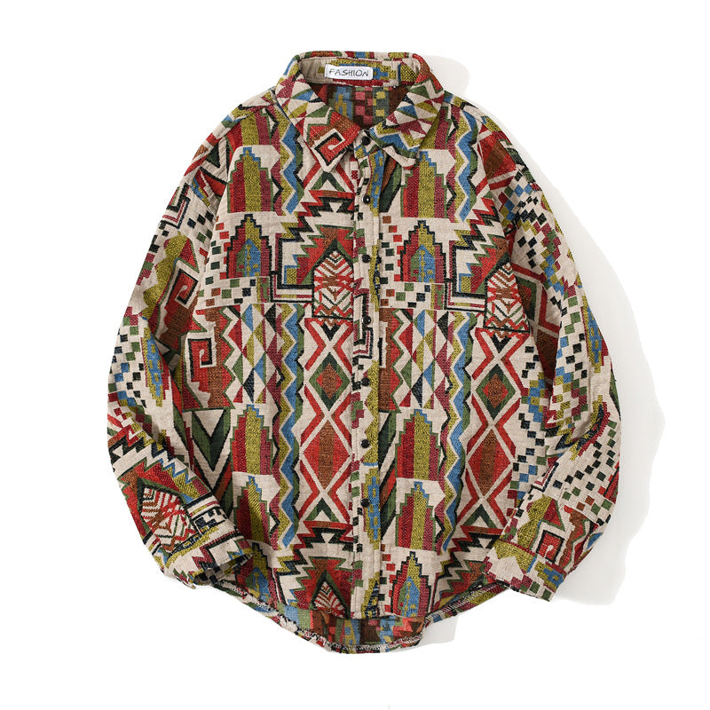 Men's Loose-fitting Autumnwinter Wear Japanese Woolen Coat Retro Long-sleeved Shirt