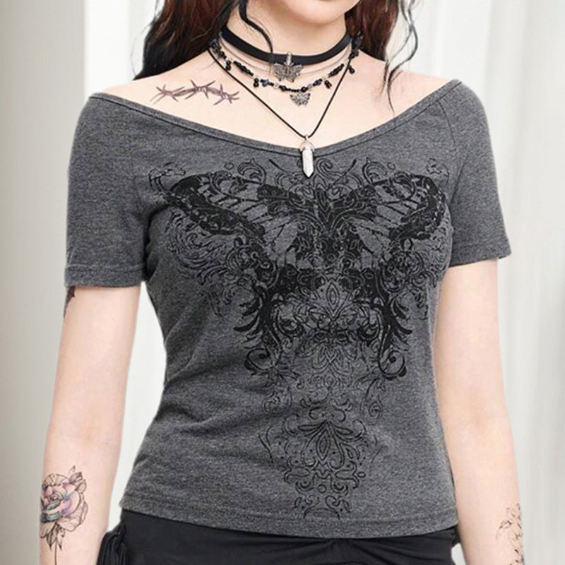 Casual Gray Short Sleeve T-shirt Top Tide