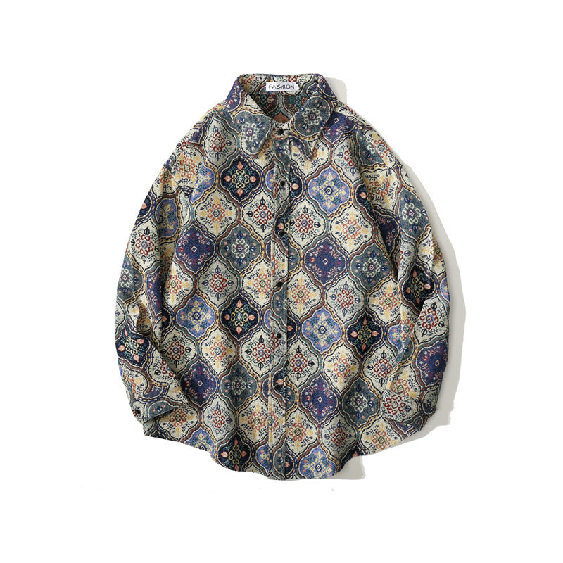 Men's Loose-fitting Autumnwinter Wear Japanese Woolen Coat Retro Long-sleeved Shirt
