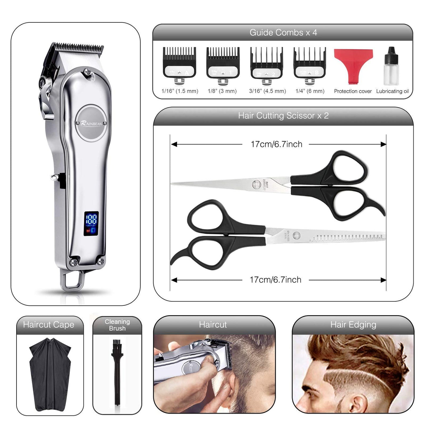 Recortador de pelo 3 en 1 IPX7 impermeable Kit de aseo de barba Cordless para mujeres y niños pantalla LED USB recargable Amazon prohibida