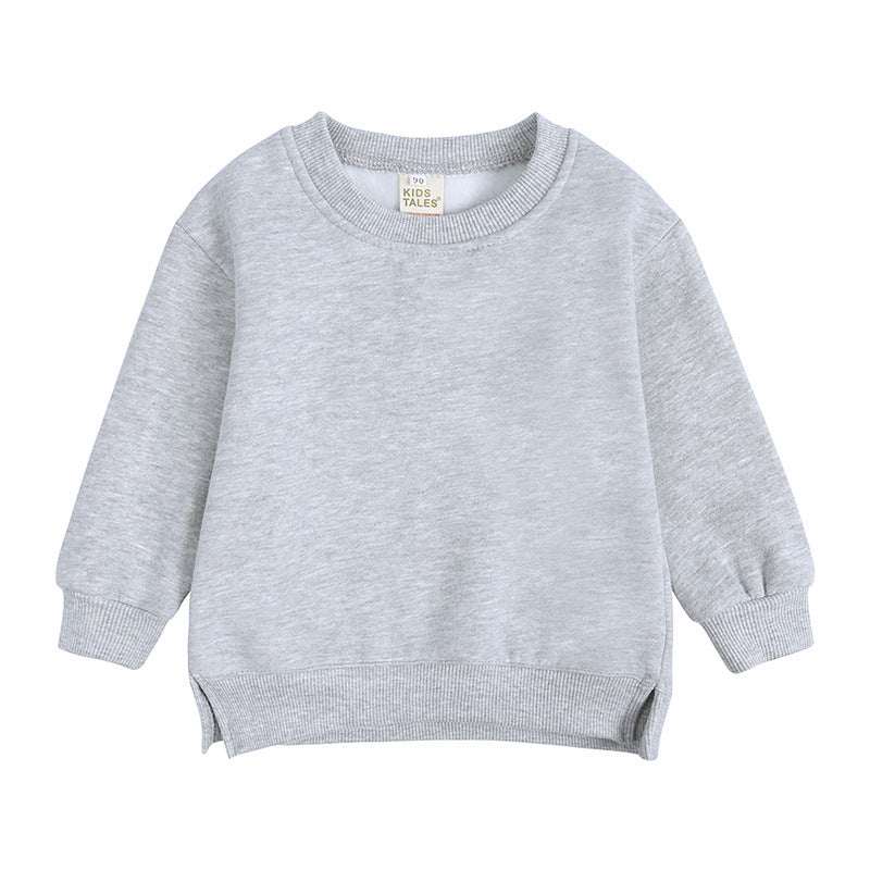 Round Neck Children Toddler Pullover Solid Color With Fur Korean Style Baby's Top