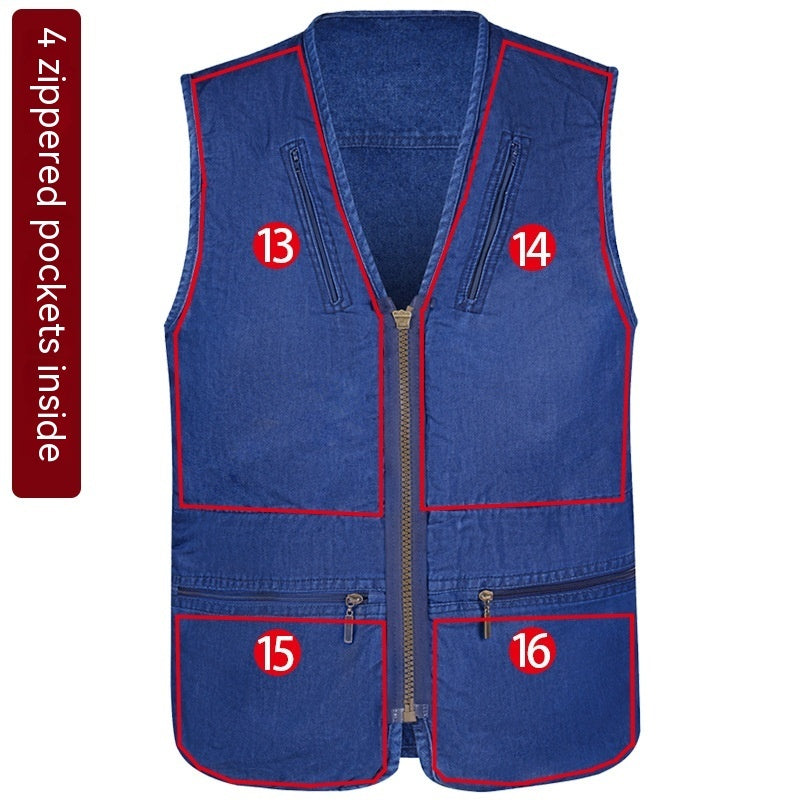 Vest Man V-neck Multi-pocket Outdoor Casual
