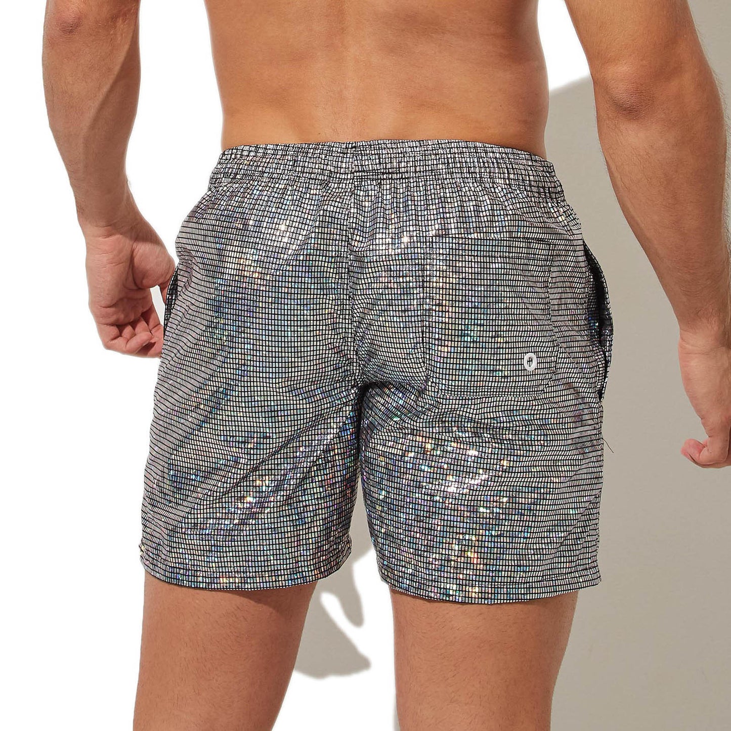 Men's Shiny Printed Loose Beach Drawstring Leisure Shorts
