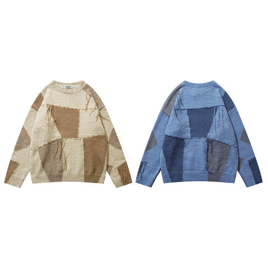 Plaid Tassel Oversize Lazy Wind Sweater Man