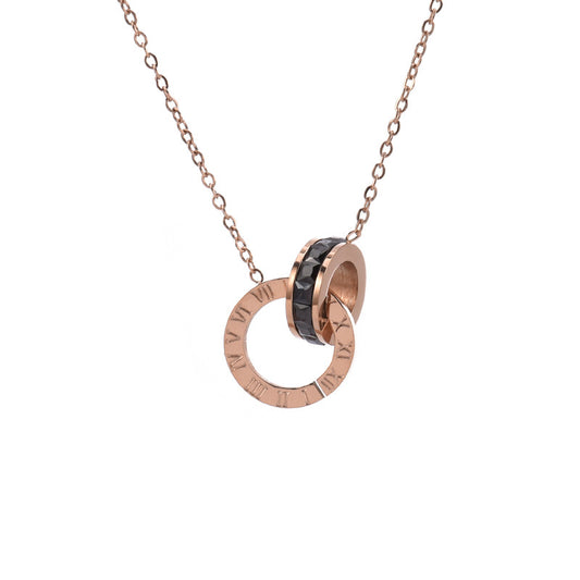 Anillo de número romano de acero de titanio de diamante collar de mujer