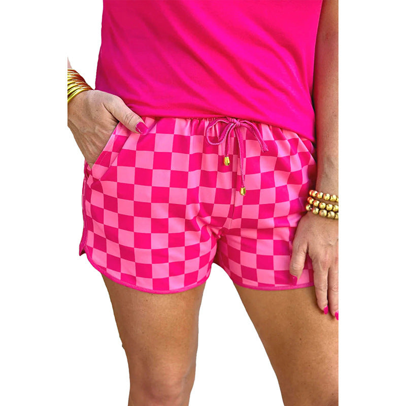 Women's Drawstring Casual Pants European And American Fashion All-match Plaid