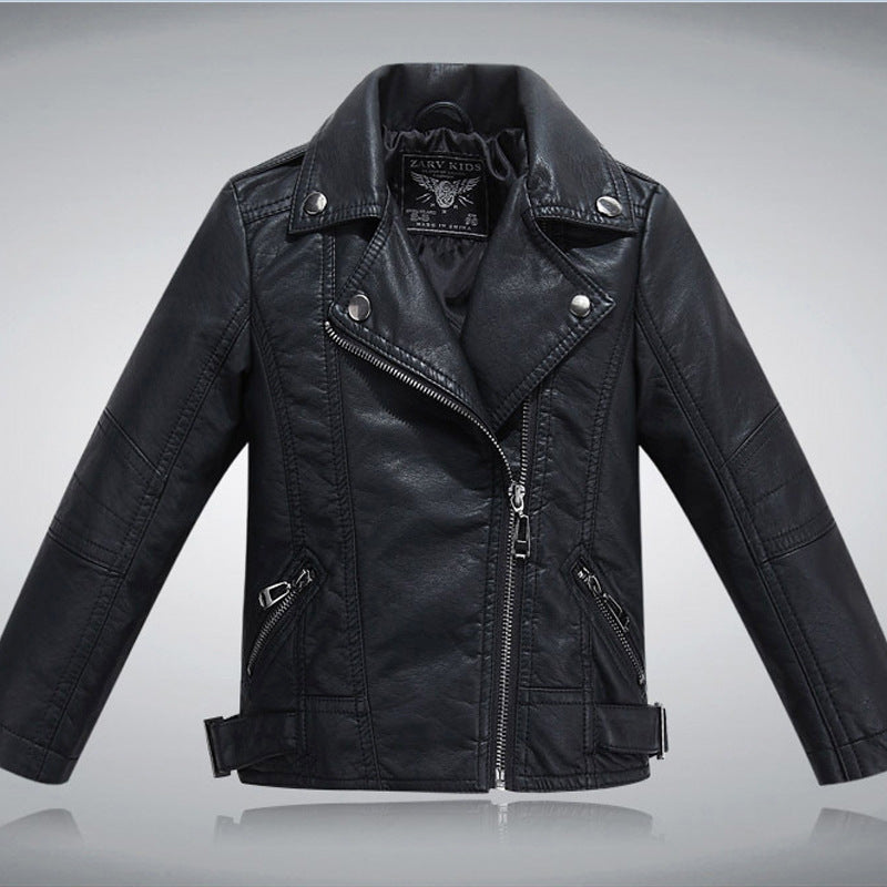 New Children PU Leather Lapel Fashion Jacket