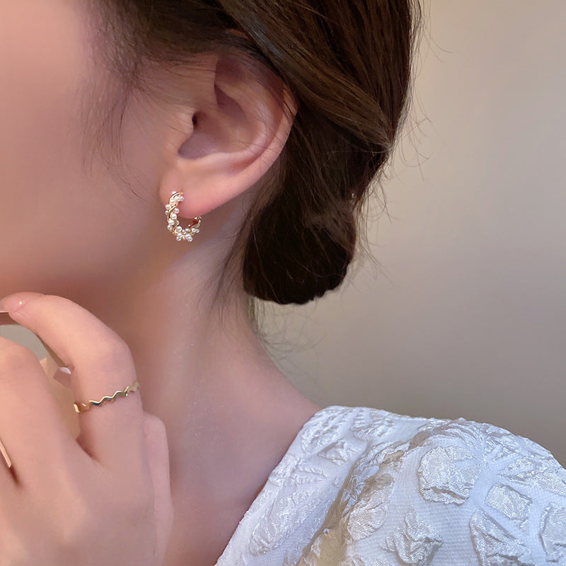 Pearl Earrings Autumn And Winter Special-interest Design Bead Eardrops Earrings New Elegant Circle Ear Clip Women