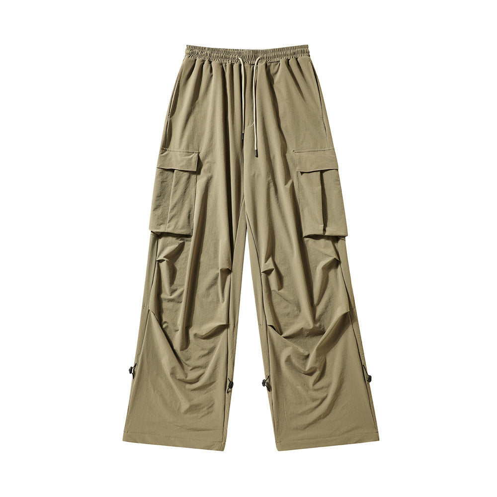 Men's Solid Color Multi-pocket Workwear Casual Wide-leg Pants