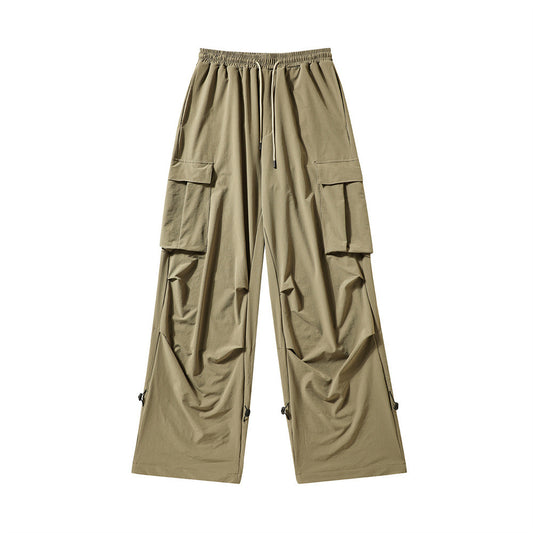 Men's Solid Color Multi-pocket Workwear Casual Wide-leg Pants