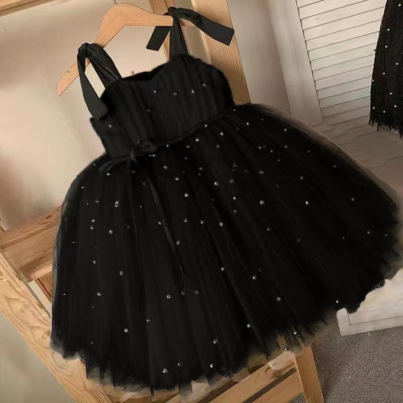 Girls' Dress Children's Lace-up Pearl Mesh Pettiskirt Children Shirt