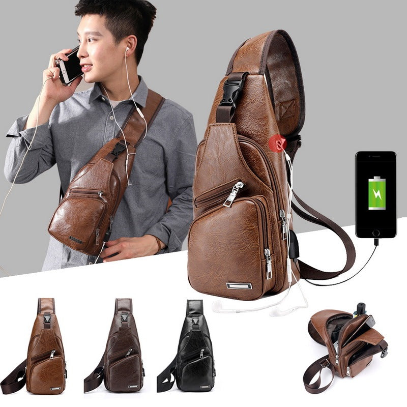 Bolsa de carga USB para hombre, bolsa de pecho para hombre, bolsa de hombro de PVC PU personalizada, bolsa de viaje de mensajero en Diagonal, bolsas de cuerpo cruzado