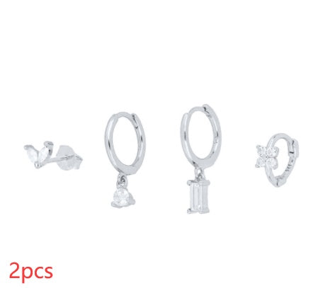 Geometric Horse Eye Flower Zircon Temperament Stacked Ear Accessories Set