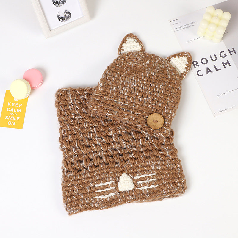 Autumn And Winter Cat Ears Wool Children Hat Scarf Two-piece Set Cute Baby