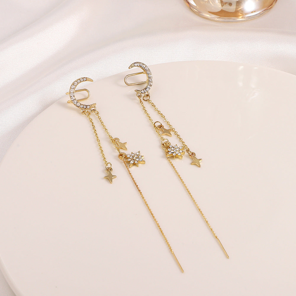 Fashion Light Luxury Micro Inset Zircon Moon Ear Clip Ear Piercing Free