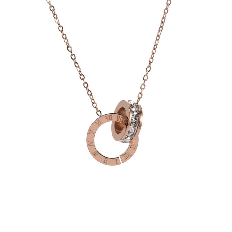 Anillo de número romano de acero de titanio de diamante collar de mujer