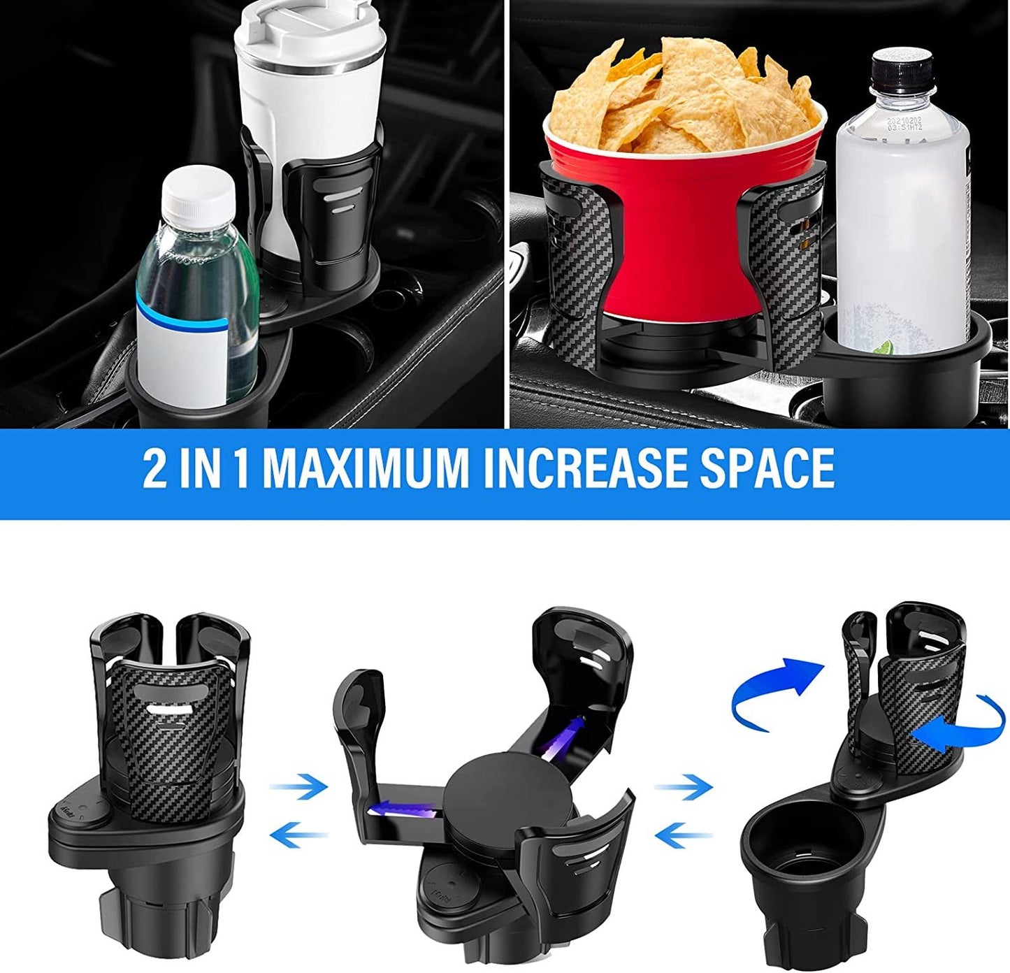 Soporte para botella de beber de coche 360 grados soporte giratorio para taza de agua gafas de sol organizador de teléfono almacenamiento accesorios interiores de coche