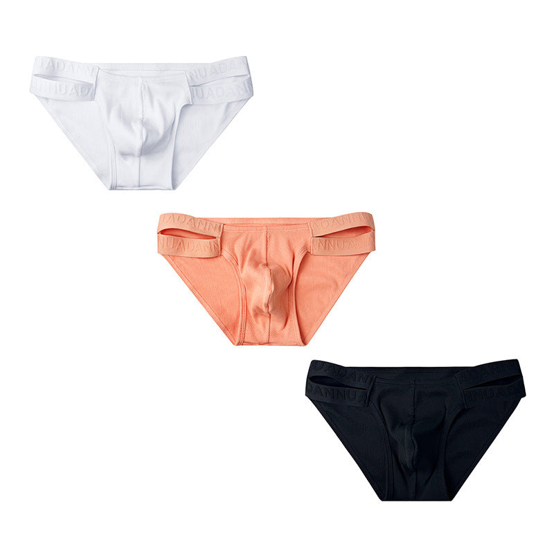 Sexy Side Double Belt Briefs Men's National Style Embossed Pattern High Slit Sports Low Waist