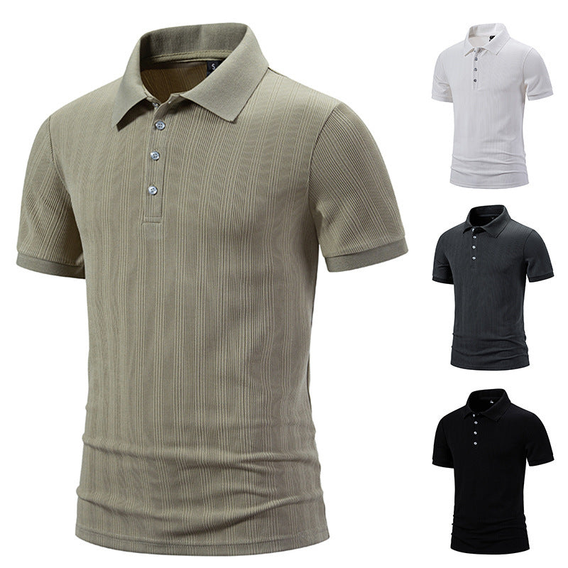 Men's Sunken Stripe Lapel Short Sleeve