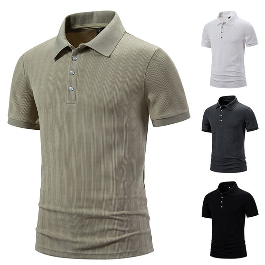 Men's Sunken Stripe Lapel Short Sleeve