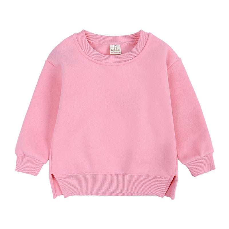 Round Neck Children Toddler Pullover Solid Color With Fur Korean Style Baby's Top