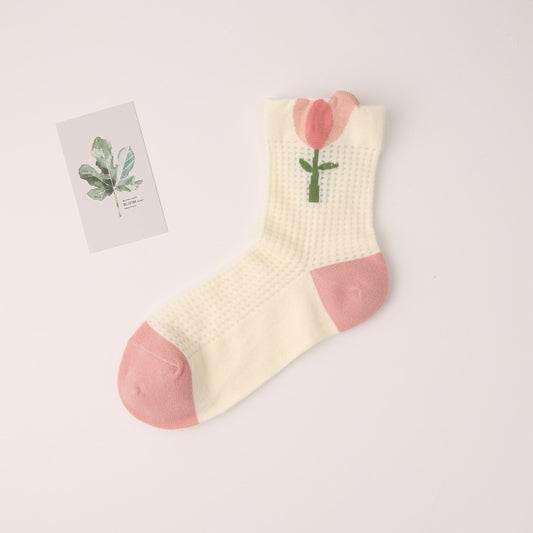Women's Thin All-match Mid-tube Mesh Three-dimensional Trendy Socks