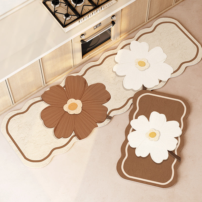 Floral Long Kitchen Floor Mat Non-Slip Wipeable Washable