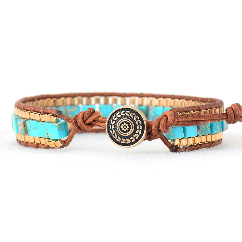 Pulsera de cuero tejida a mano con piedra Imperial de moda