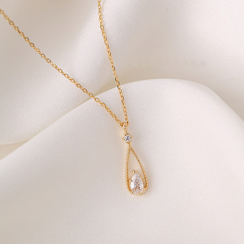Women's French Delicate Water Drop Zircon Necklace